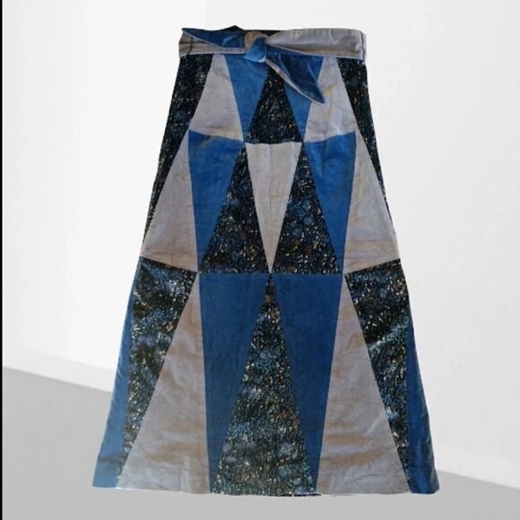 VTG 70s Glen of Michigan Blue Velvet Floral Patchwork Quilted Maxi Skirt Small - Picture 2 of 13